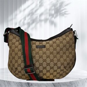 Gucci Beige Monogram Bag with Red and Green Strap